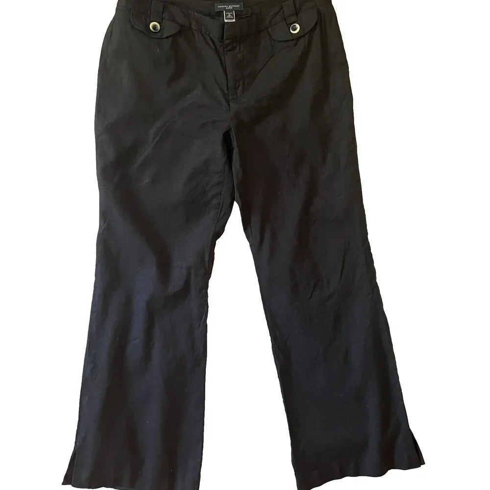 Banana Republic Pants Womens 10 Martin Fit Stretch Linen Blend Black Wide Leg